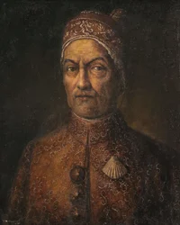Retrato de un Dogo con ornato de brocado